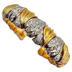 18K Gold and Diamond Cuff Bracelet, Pavé Set Accents