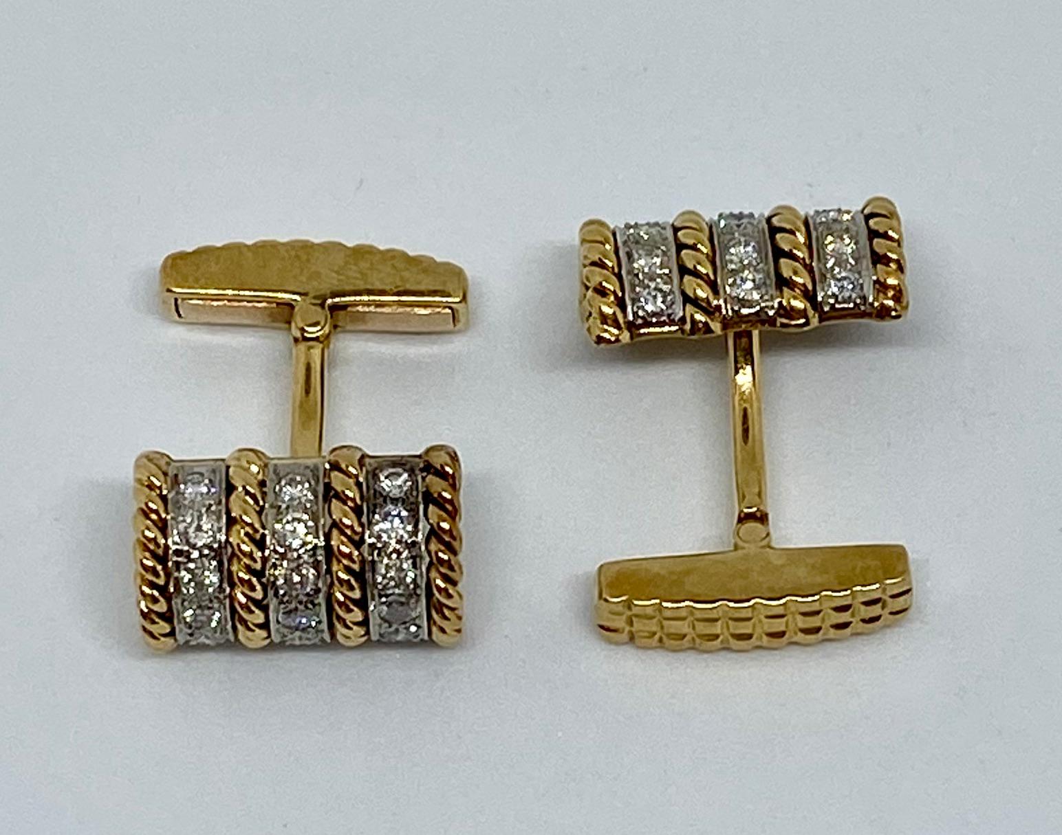 Modern 18 Karat Gold and Diamond Cufflinks Signed Vourakis