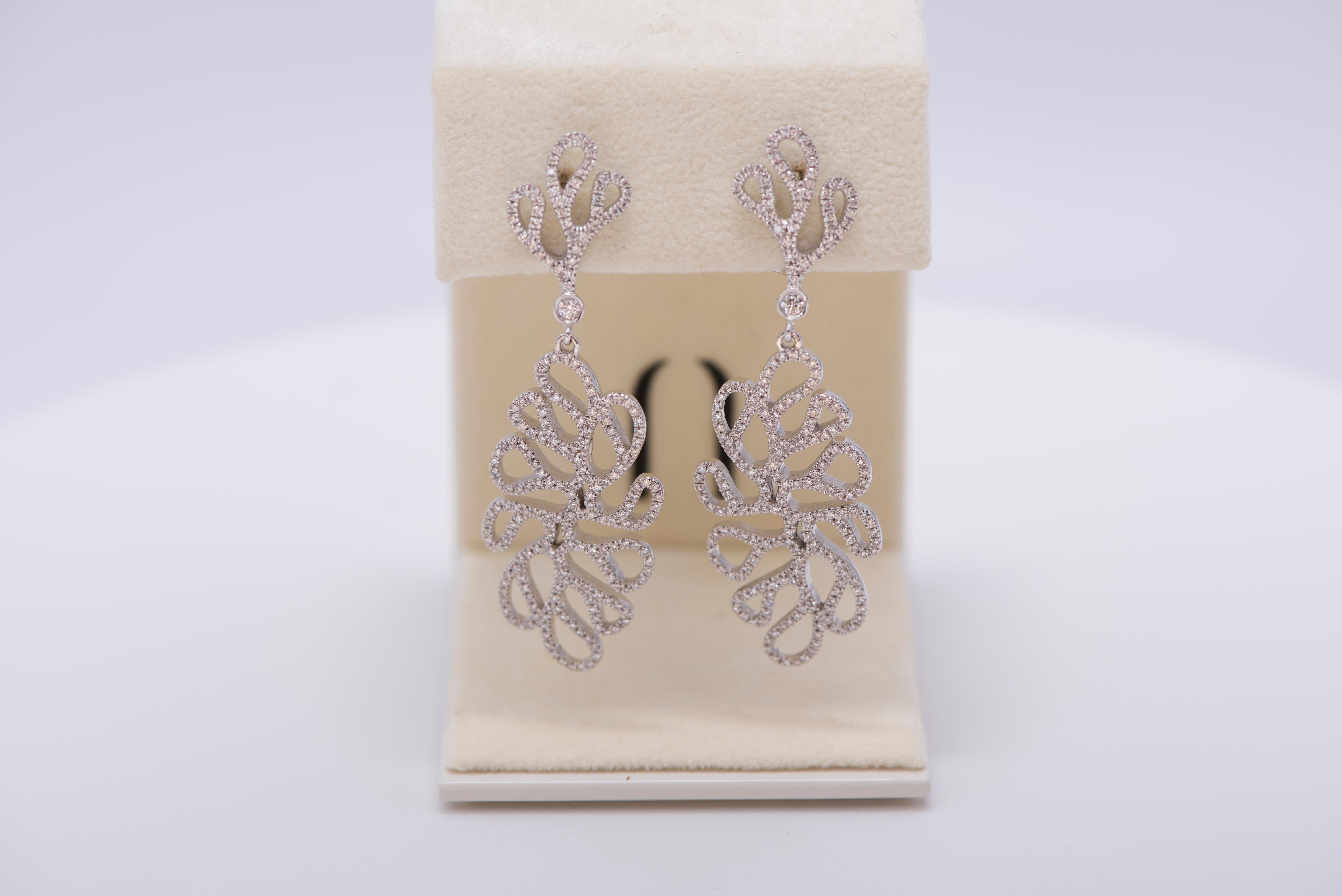 Earrings in 18K white gold with approximately 1.48 carats of diamonds from Miseno's Foglia di Mare, or Sea Leaf, collection. 