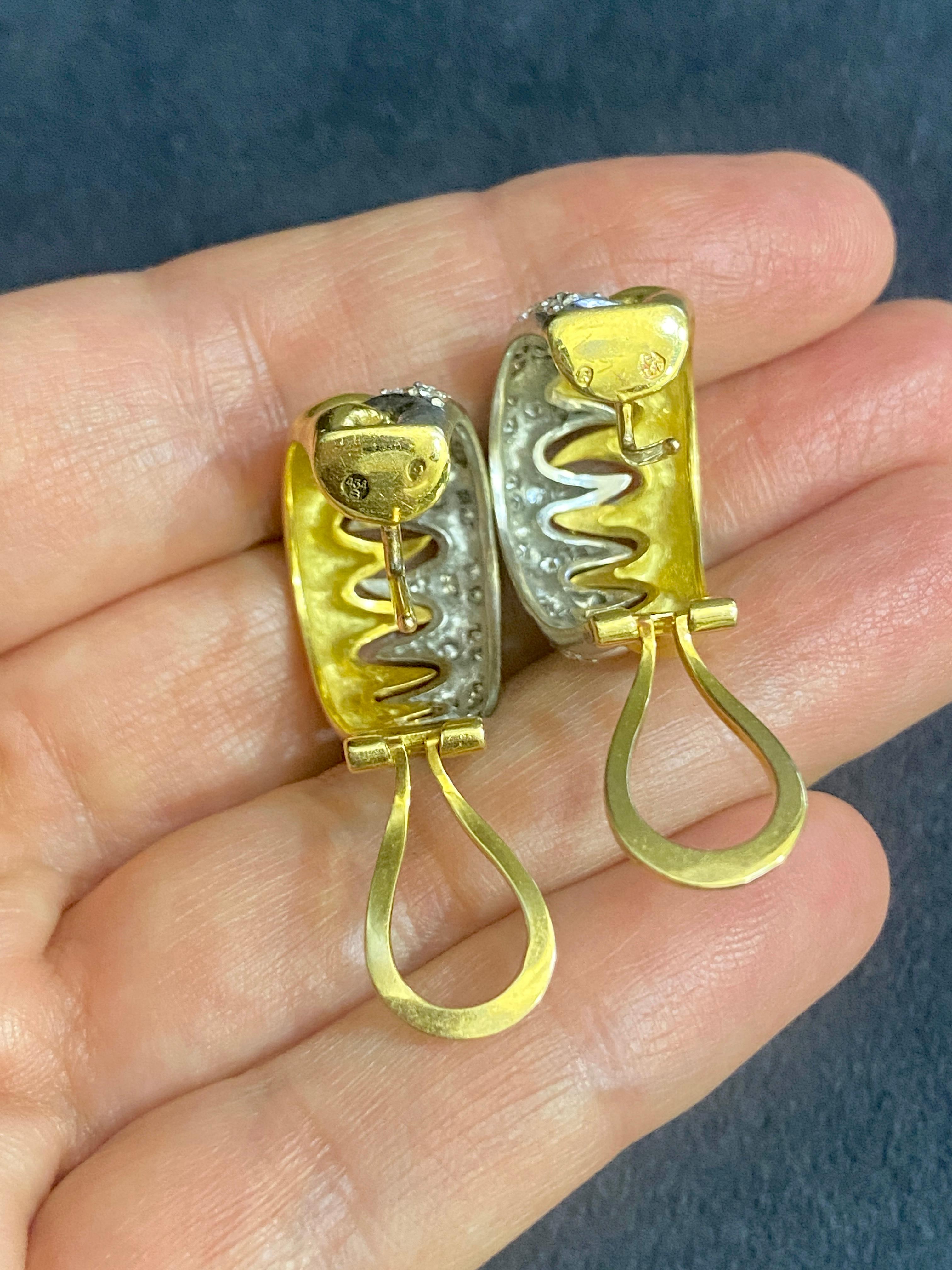 Contemporary 1980's 18k gold and diamond earrings