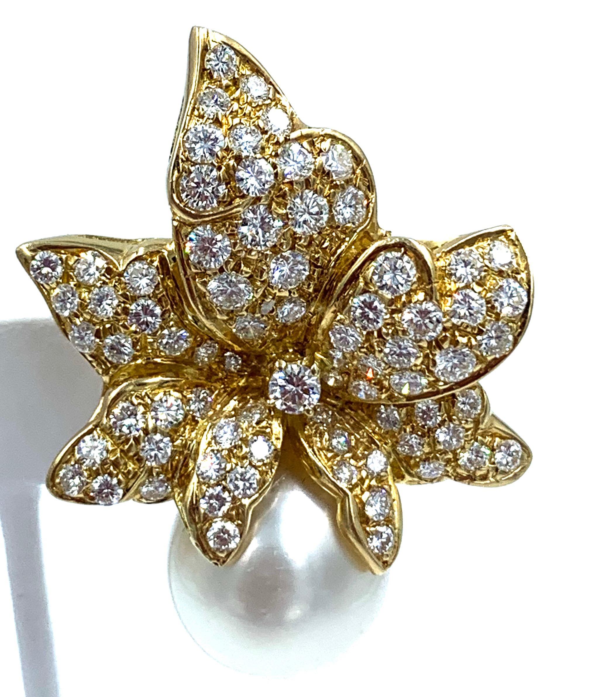 18 Karat Gold and Diamond Flower Shaped Earrings with Huge South Sea Pearl For Sale 1