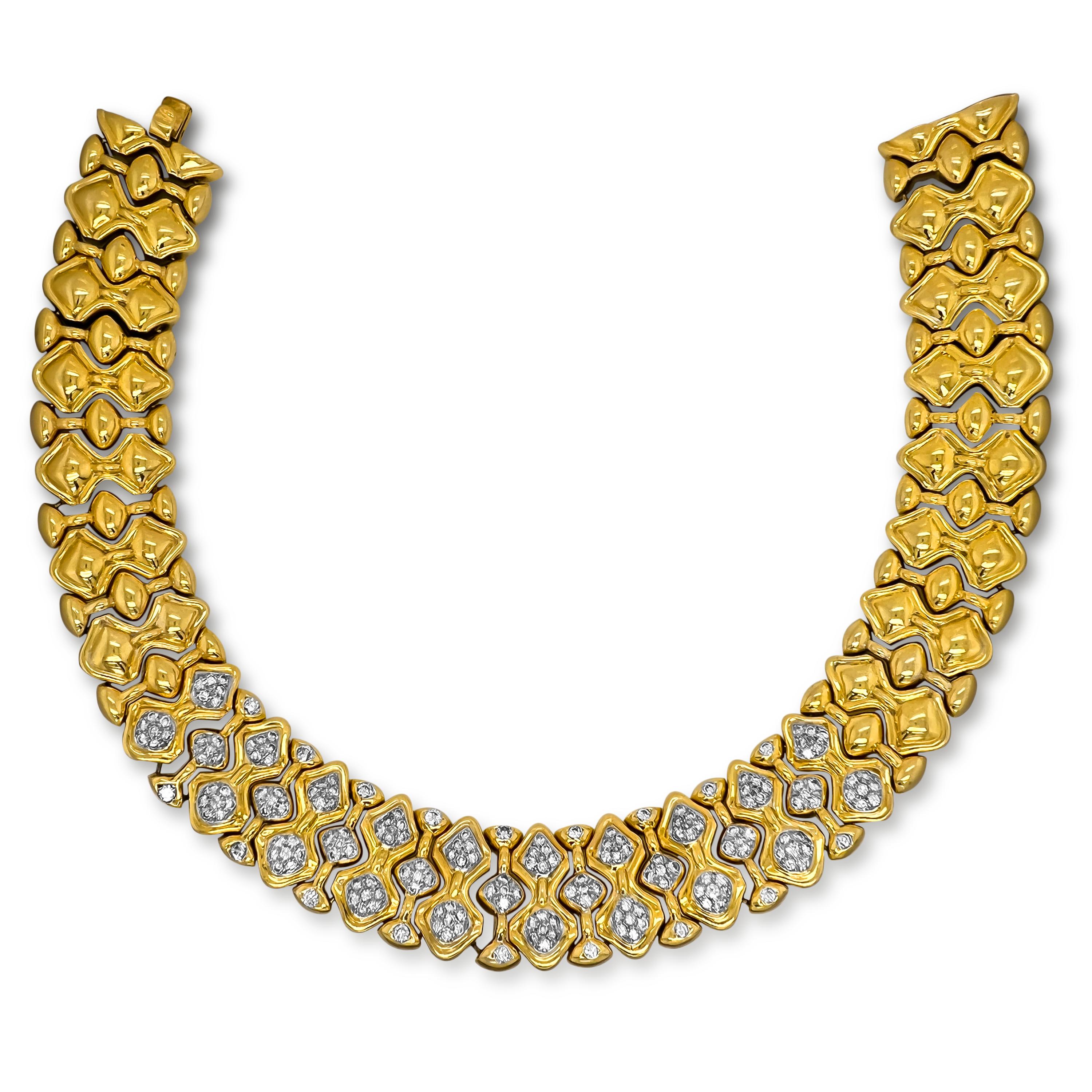 Round Cut 18K Gold and Diamond Large Wide Heavy Choker Necklace For Sale