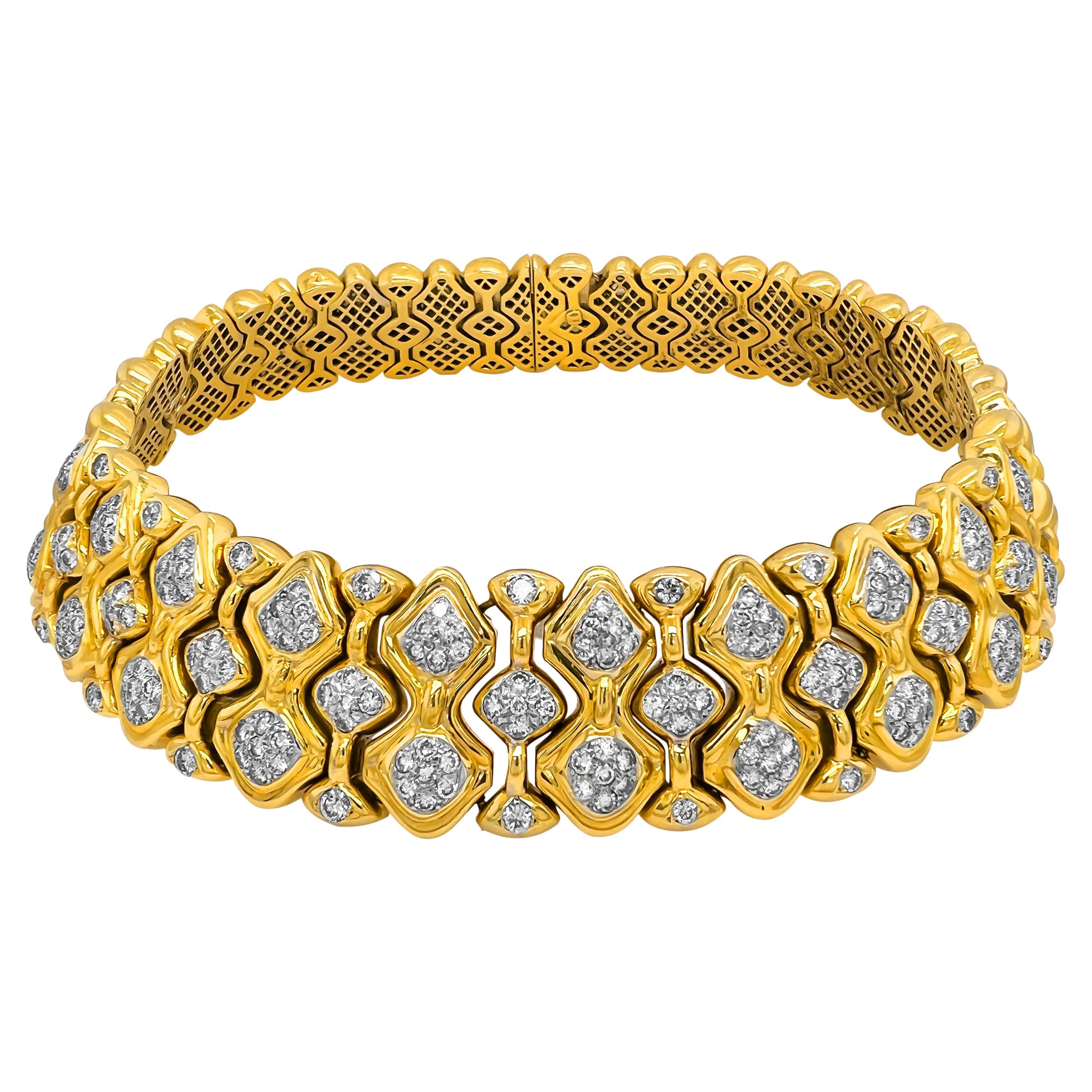 18 Karat Gold und Diamant Große breite, schwere Choker-Halskette