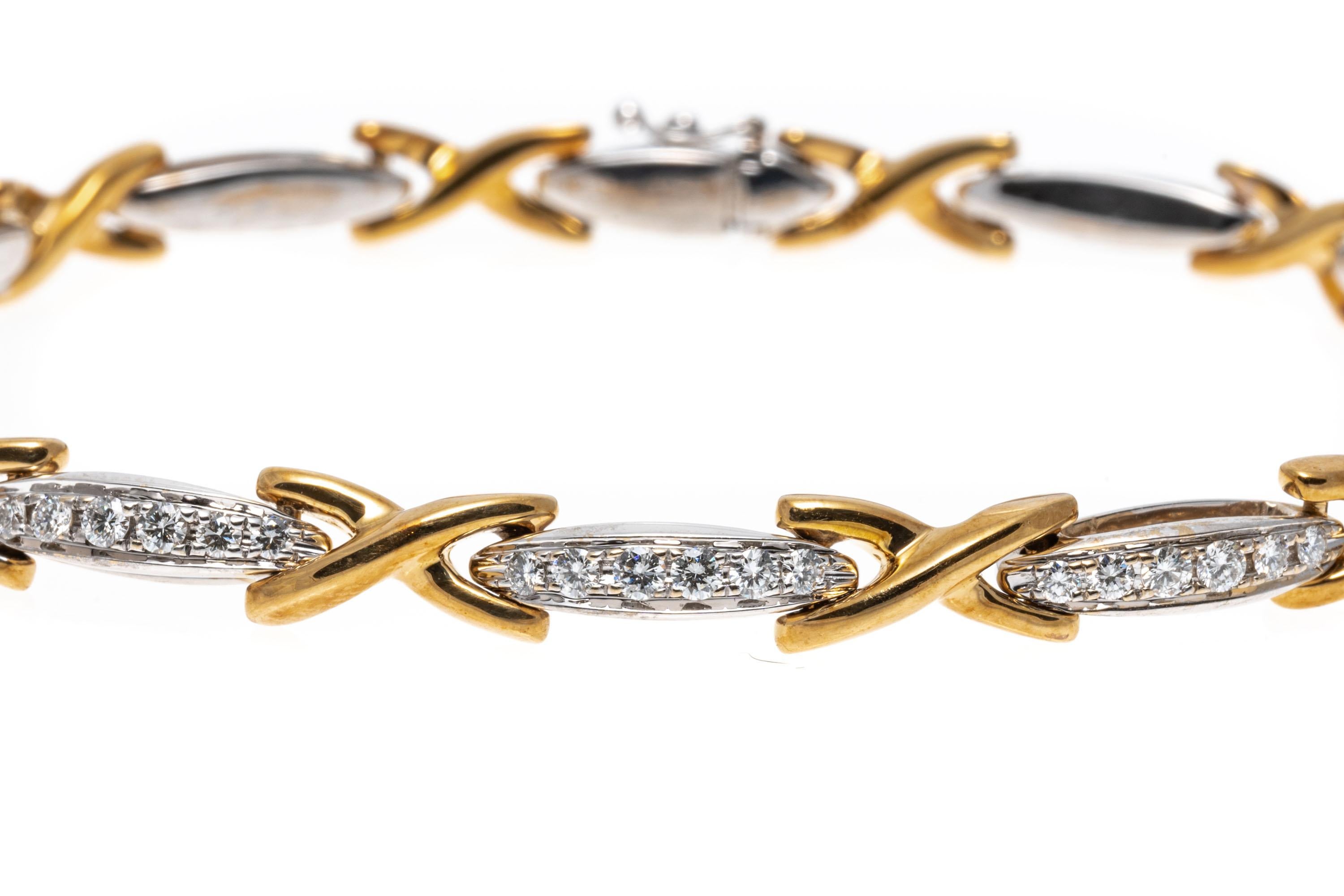 Bracelet à maillons « X » en or jaune et blanc 18 carats et diamants, appliqué 0,32 TCW en vente 1