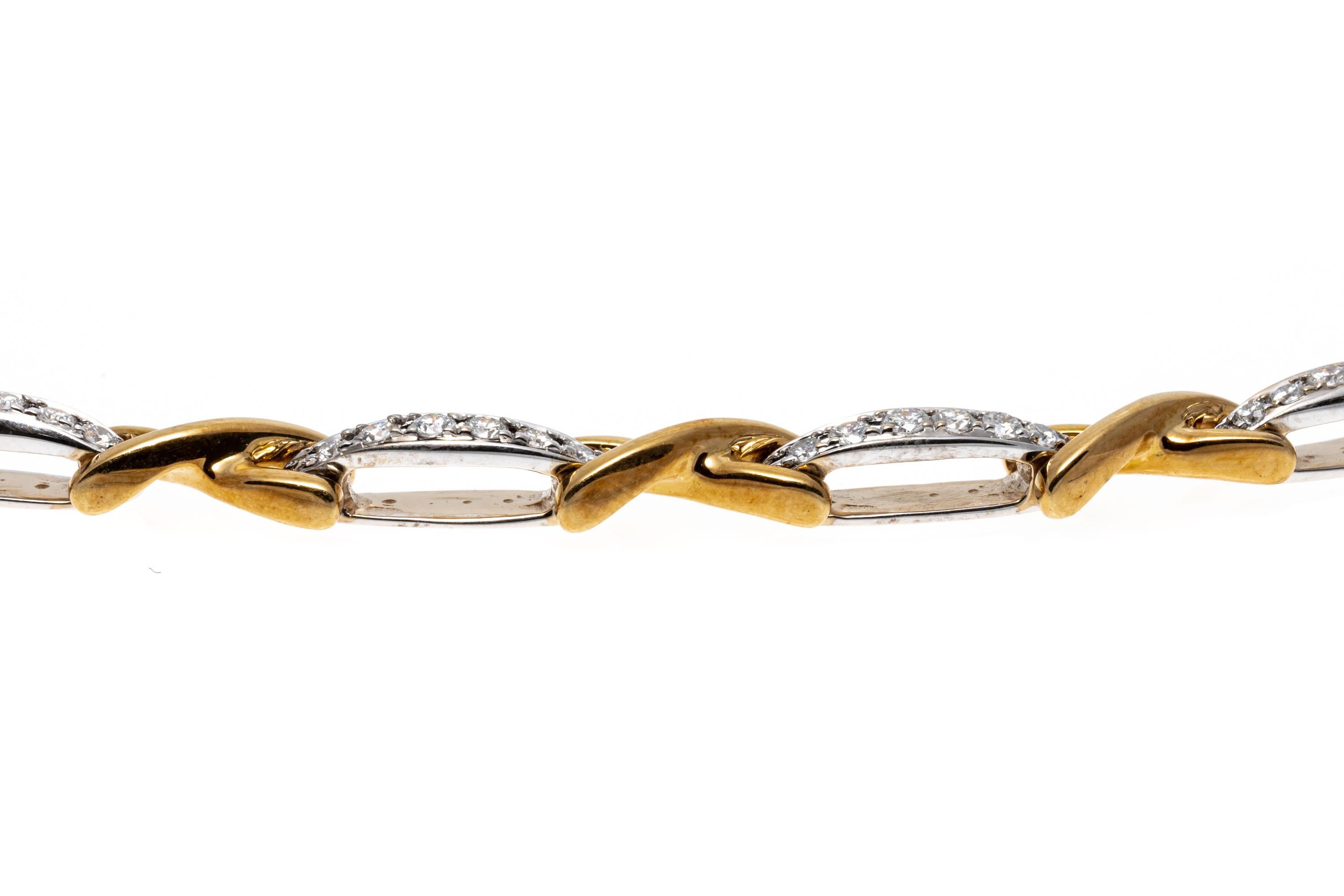 Bracelet à maillons « X » en or jaune et blanc 18 carats et diamants, appliqué 0,32 TCW en vente 2