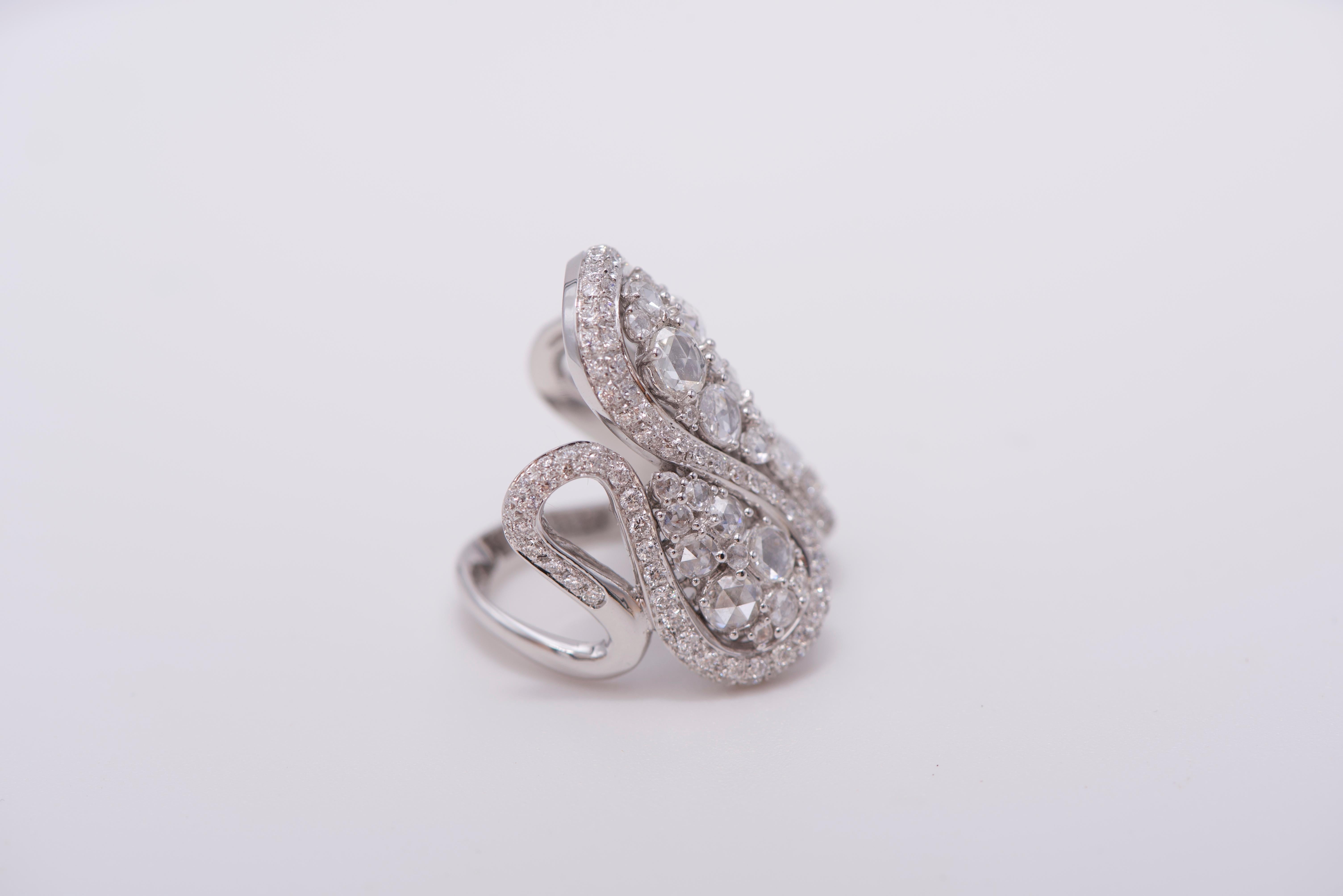Adamas ring in 18K white gold with approximately 3.36 carats of diamonds throughout the ring. 