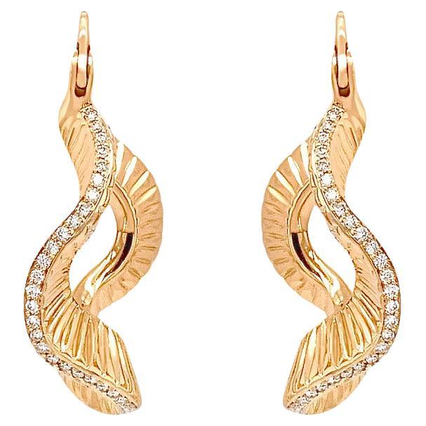 Pendientes Ondulados de Oro de 18k y Diamantes en venta