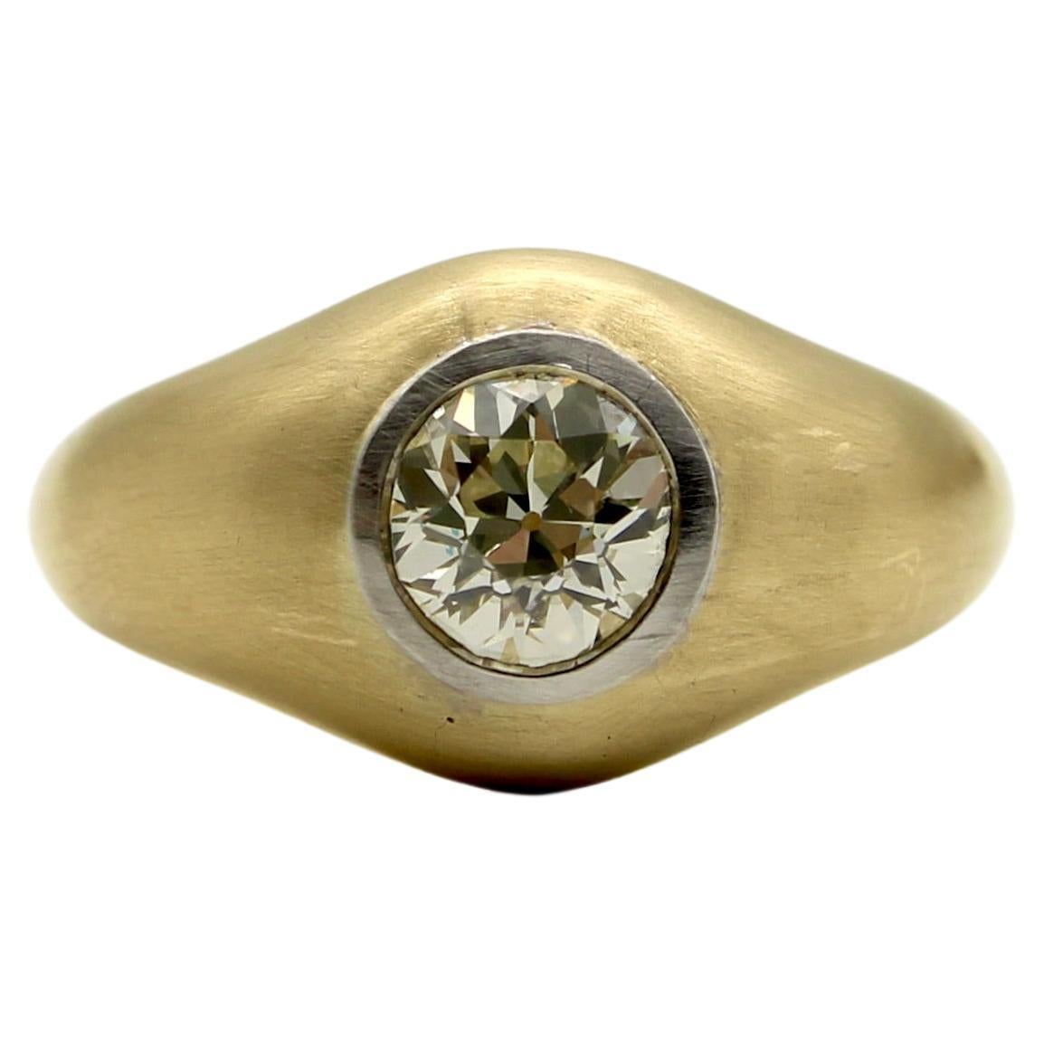 18K Gold and Old European Cut Diamond Signature Flush Mount Ring