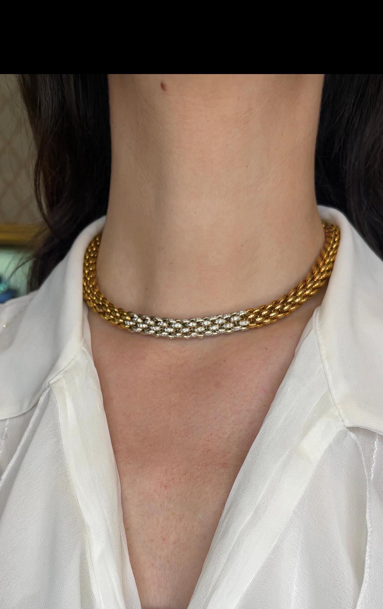 18 Karat Gold und Diamant-Röhren-Halskette und Armband für Damen oder Herren im Angebot