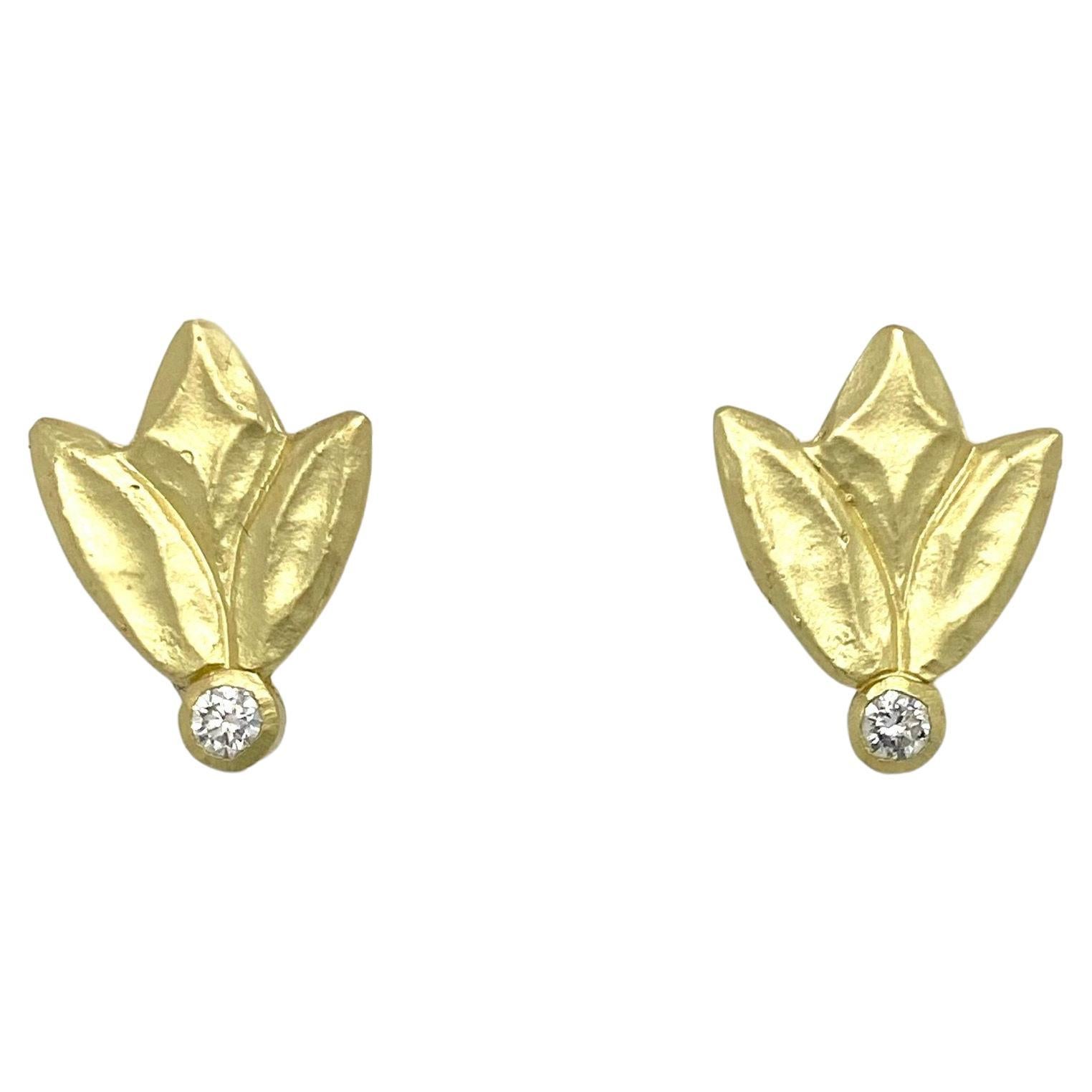 Gold&Diamond Tulip Earrings by Contemporary Native American Artist Keri Ataumbi For Sale