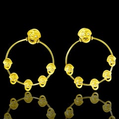 18K Gold and Diamond Unusual 'Comedy Mask' Motif Earrings