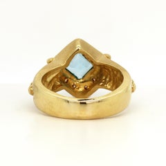 18K Gold and Diamonds Princess Cut Blue Topaz Ring