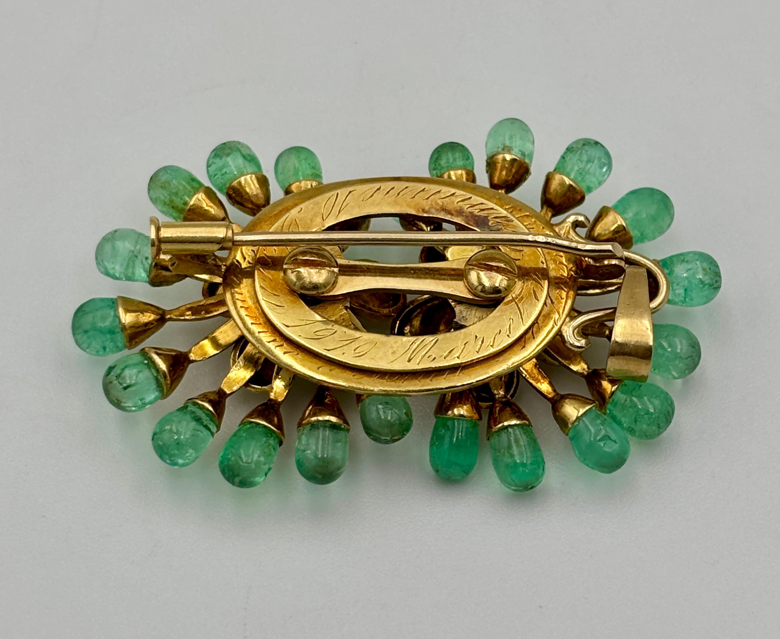 Contemporary 18k gold and emerald drop Lacloche brooch dated 1919 For Sale