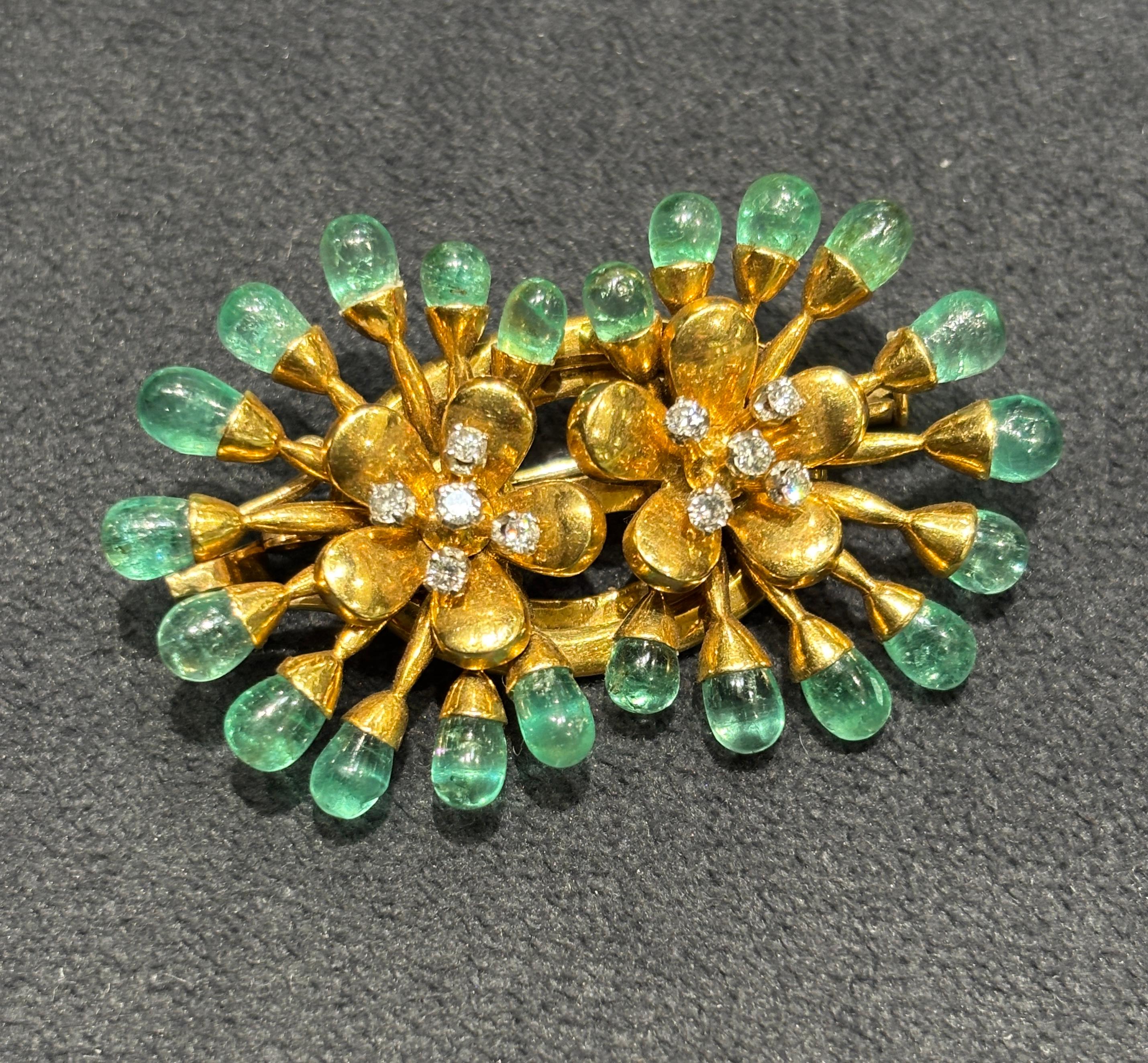 18k gold and emerald drop Lacloche brooch dated 1919 In Good Condition For Sale In London, GB