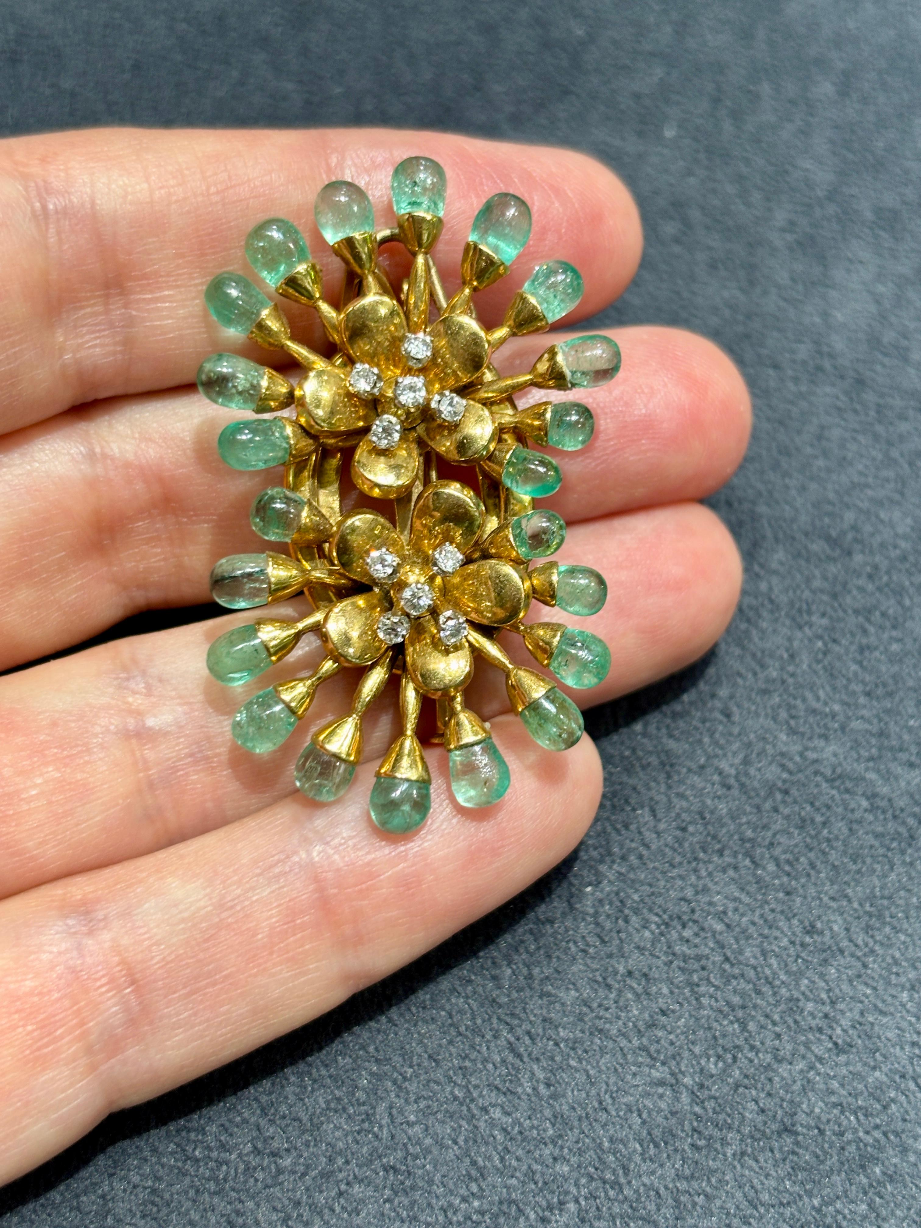 Women's or Men's 18k gold and emerald drop Lacloche brooch dated 1919 For Sale