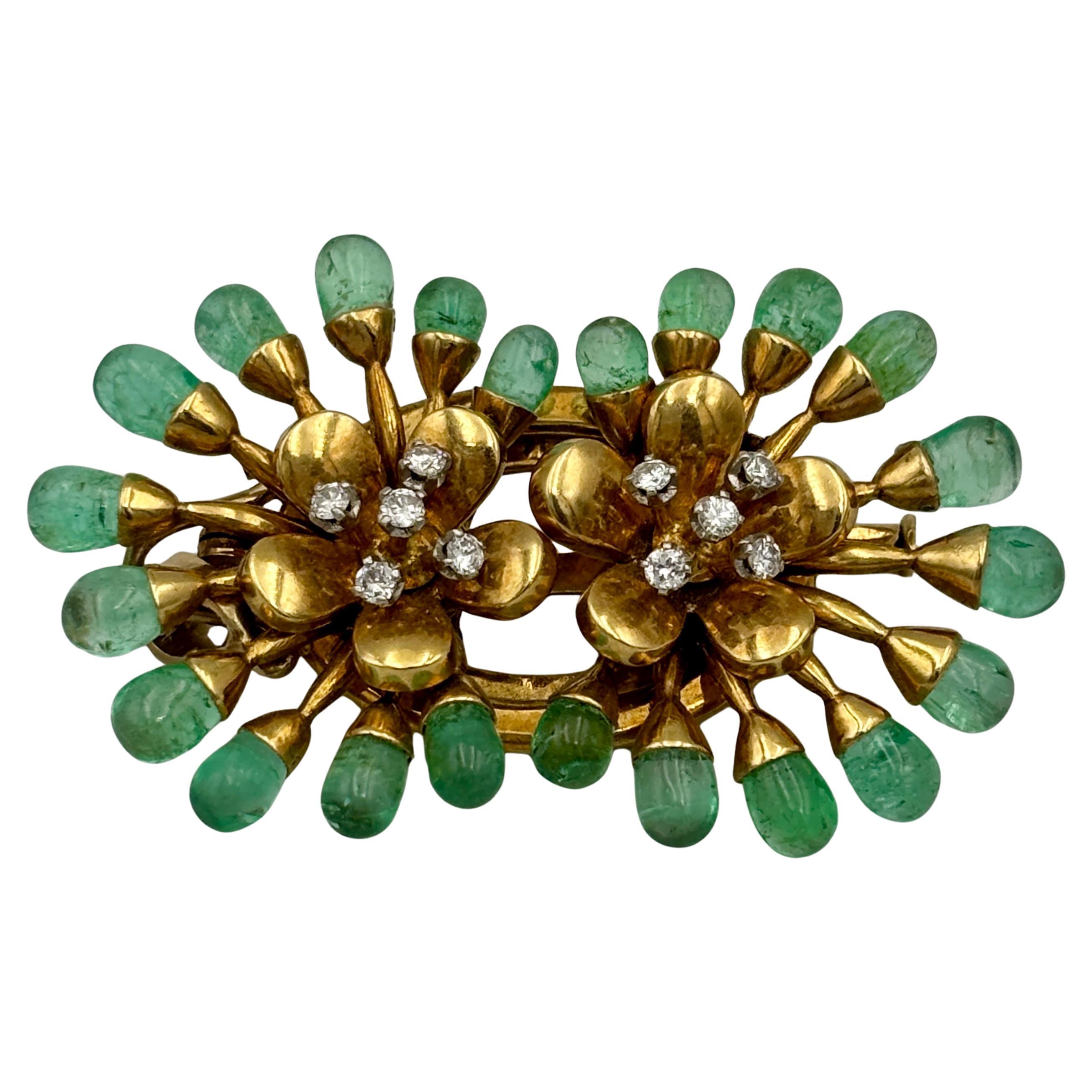 18k gold and emerald drop Lacloche brooch dated 1919 For Sale