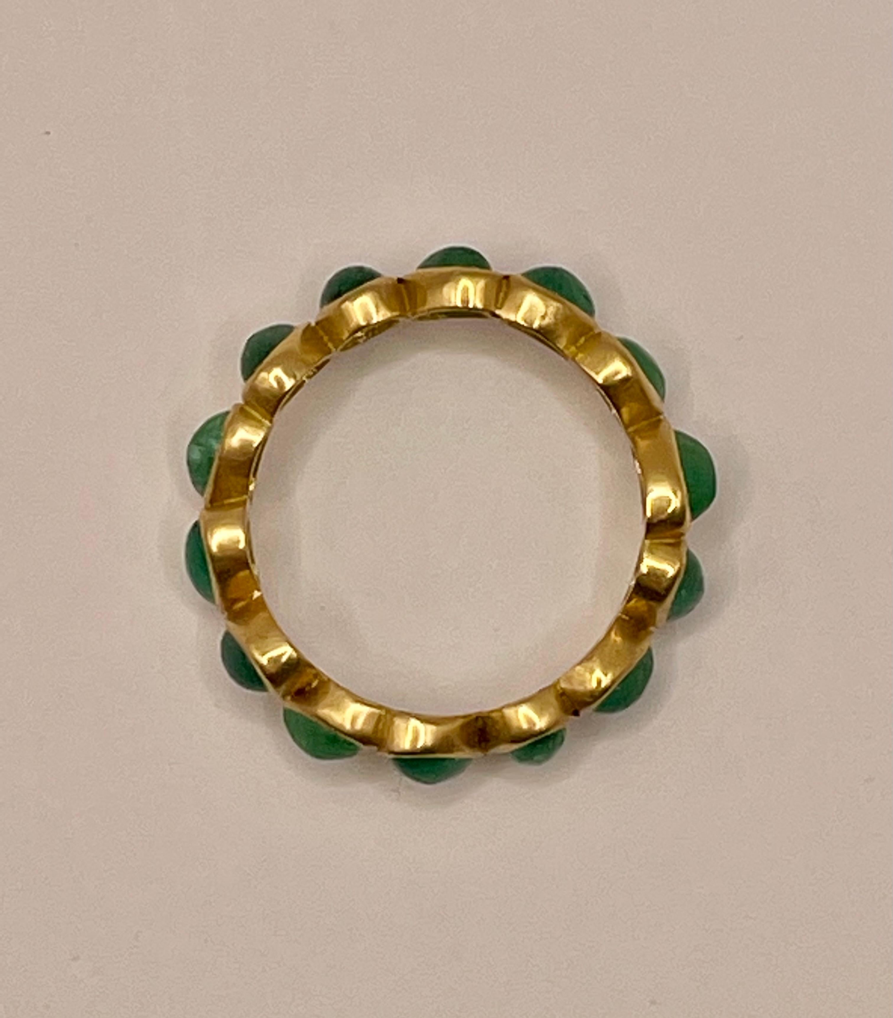 18k gold and emerald cabochons ring .One of a kind .Size  6. Can't be sized.