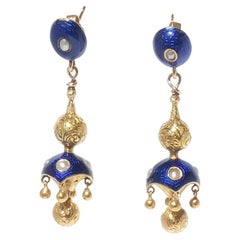 18k Gold and Enamel Earrings Made in the 19th Century