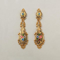 18K Gold and Enamel Regency French Day and Night Flower Earrings