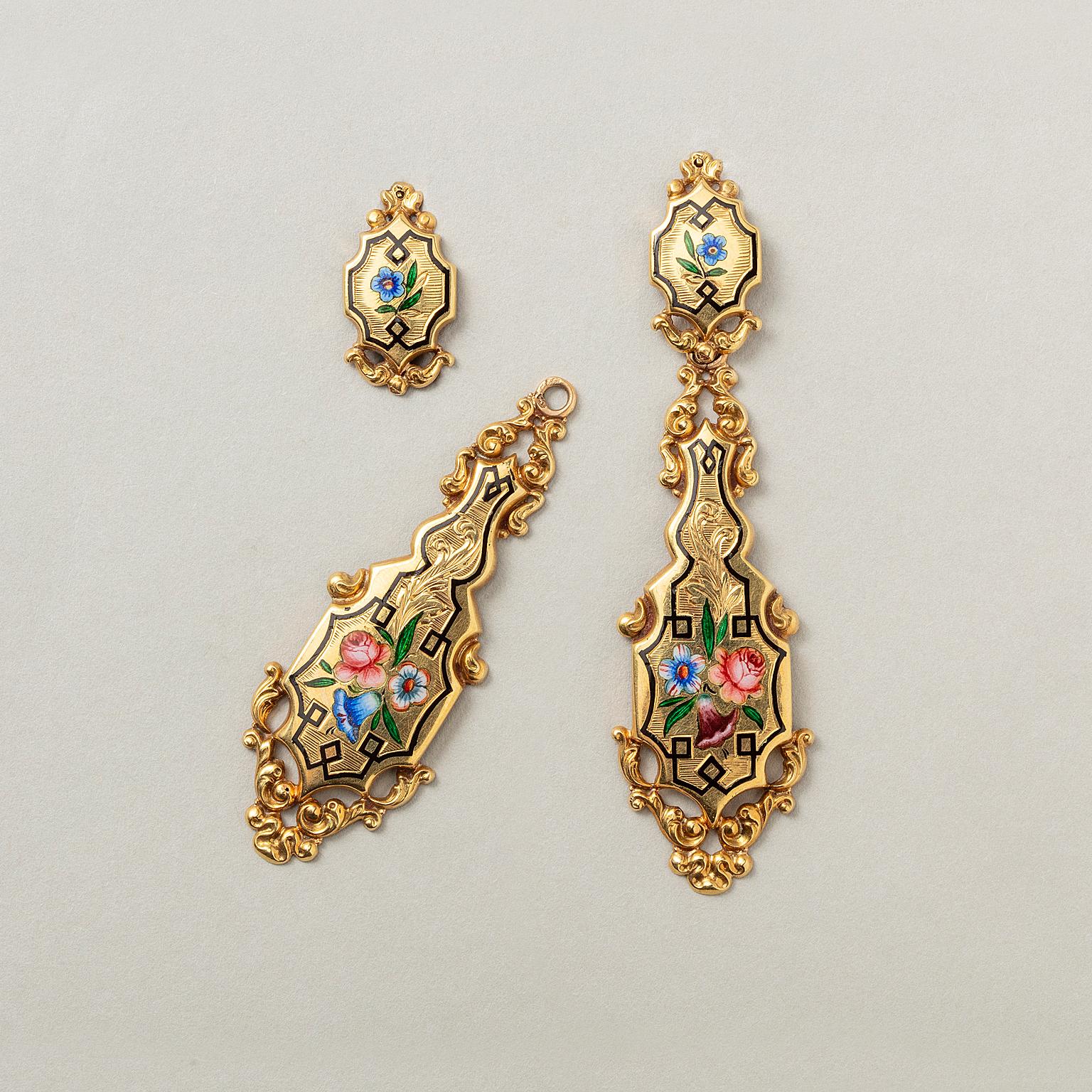 18K Gold and Enamel Regency French Day and Night Flower Earrings Bon état - En vente à Amsterdam, NL
