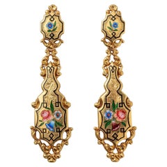 18K Gold and Enamel Regency French Day and Night Flower Earrings