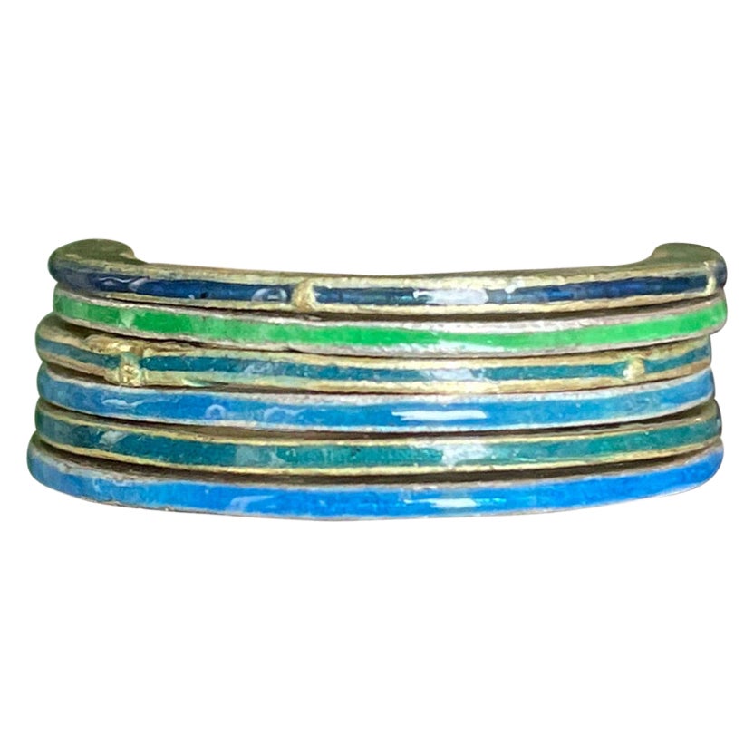 18K Gold and Fine Silver Enamel Rings Unisex Band For Sale