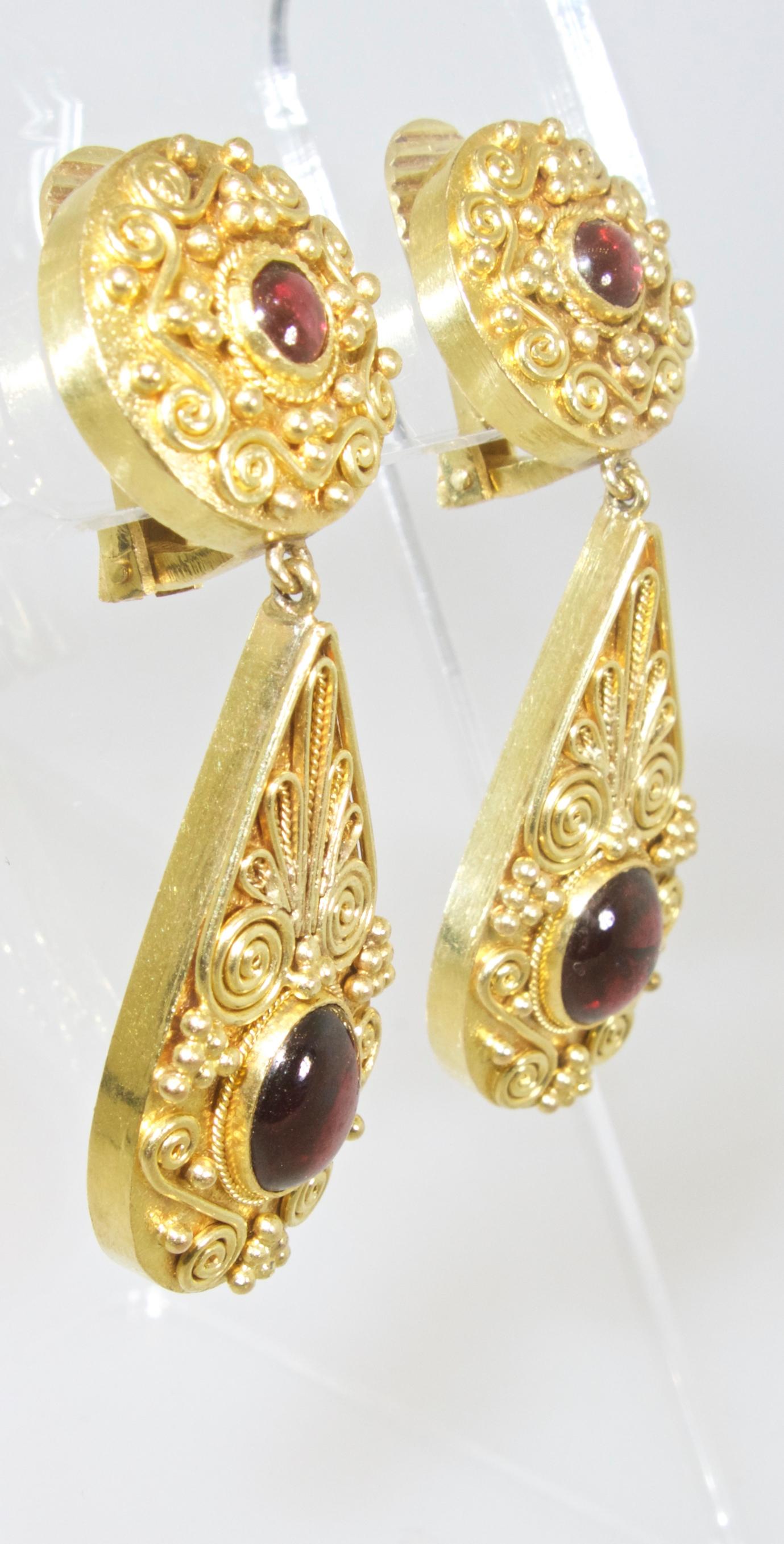 Post-War 18 Karat Gold and Garnet Pendant Style Earrings