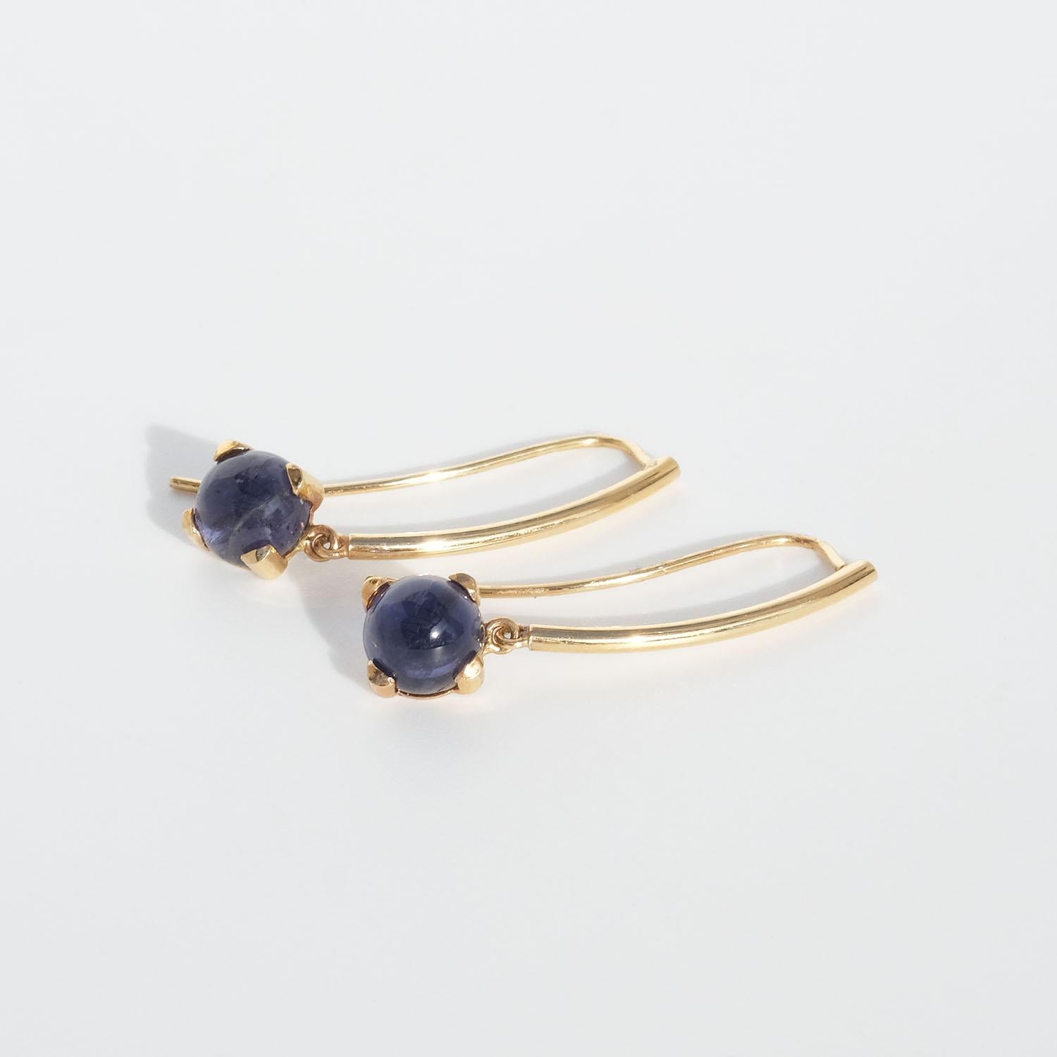 Ball Cut 18k Gold and Iolite Earrings For Sale