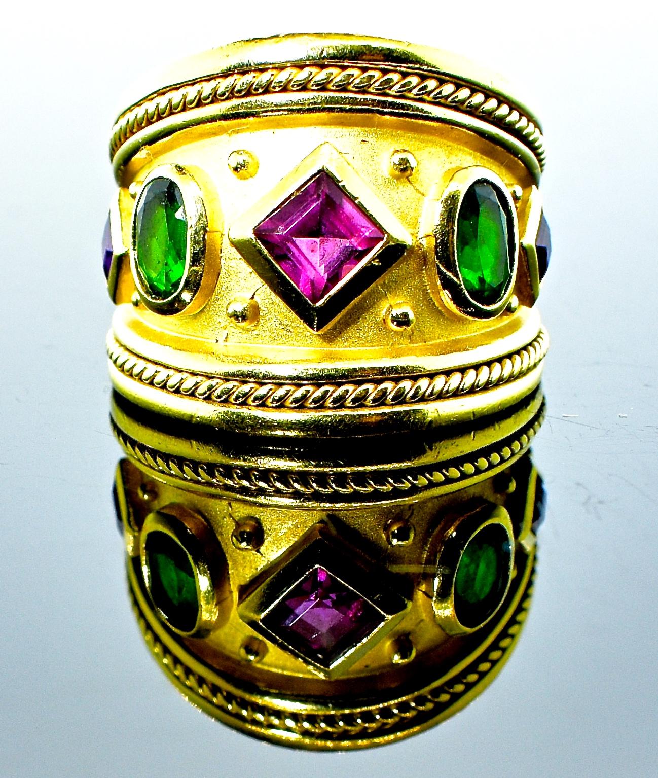 Brilliant Cut 18 Karat Gold and Multi Tourmaline Stone Ring