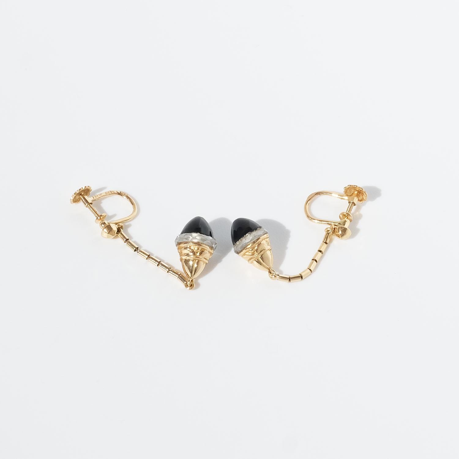 Women's or Men's 18k Gold and Onyx Earrings Made in the 1950s in Sweden For Sale