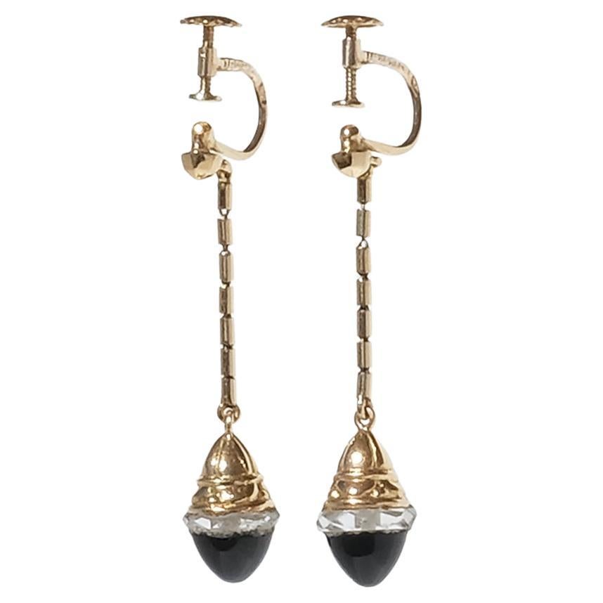 18k Gold and Onyx Earrings Made in the 1950s in Sweden For Sale