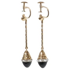 18k Gold and Onyx Earrings Made in the 1950s in Sweden