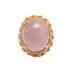 Vintage 18K Gold and Oval Lavender Jade Ring