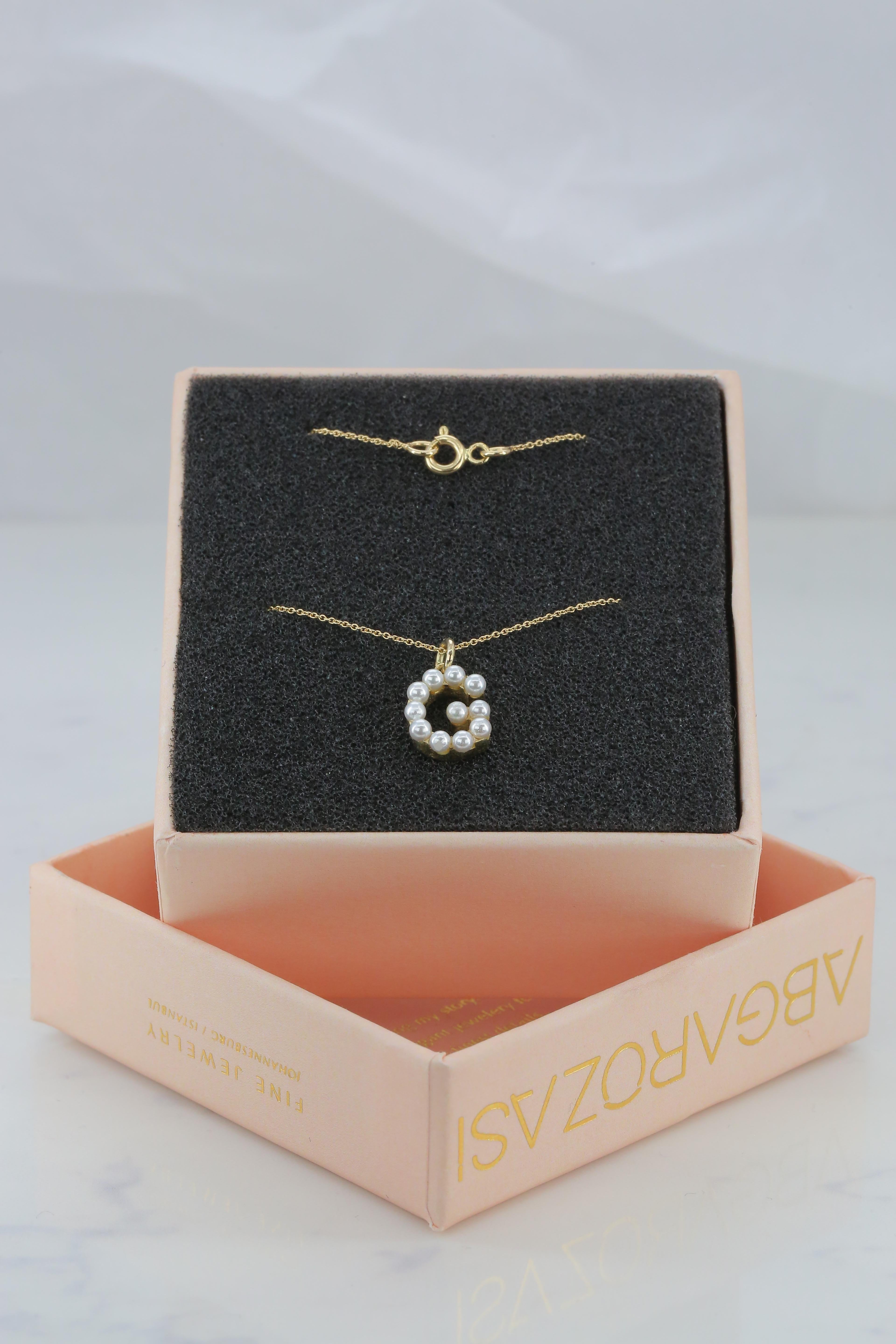 18 Karat Gold und Perle Initialenbuchstabe ''G'' Halskette (Rundschliff)