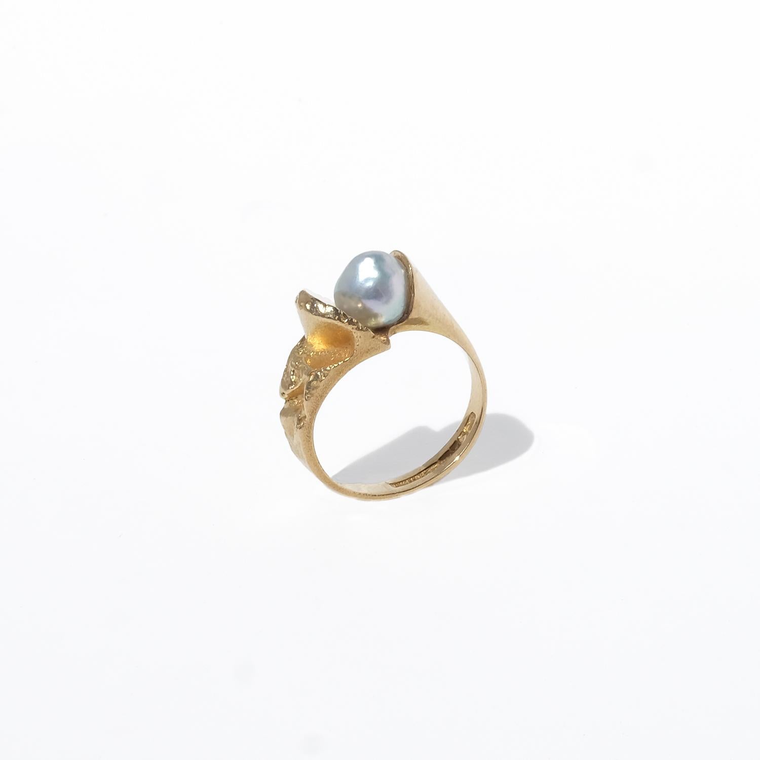 Uncut 18K Gold and Pearl Ring by Lapponia “Birth of a Pearl” Made 1992 For Sale