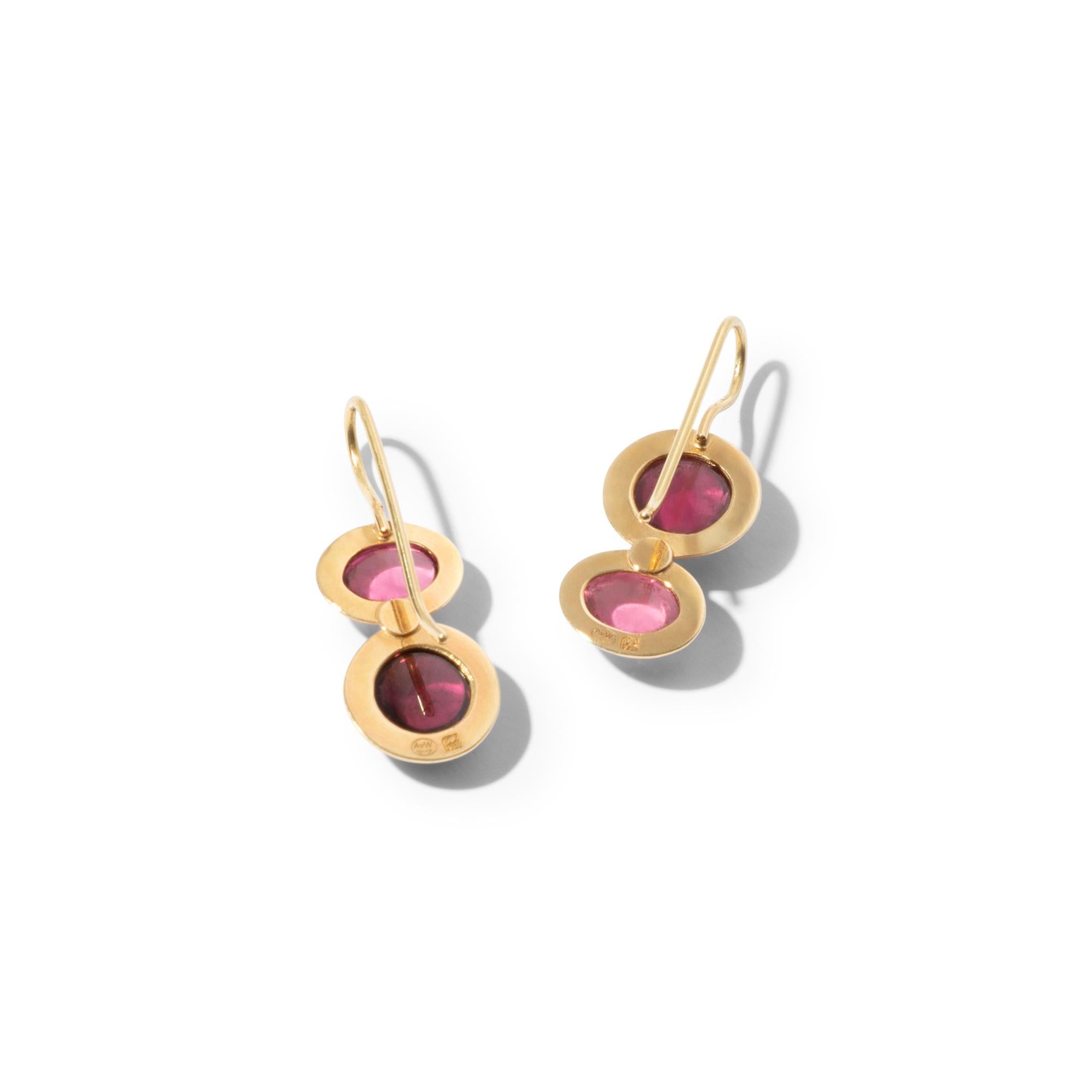 Modern 18k Gold and Pink Tourmaline Earrings For Sale