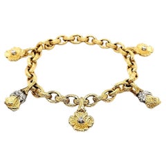 18k Gold and Platinum Diamond Cts 0.56 Flower Bracelet