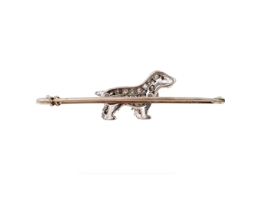 18K Gold And Platinum Diamond Dog Pin Brooch In Good Condition For Sale In New York, NY