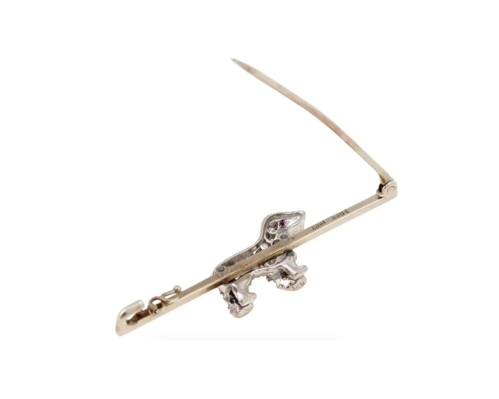 18K Gold And Platinum Diamond Dog Pin Brooch For Sale 1