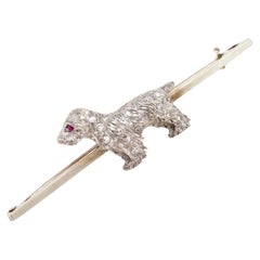 18K Gold And Platinum Diamond Dog Pin Brooch