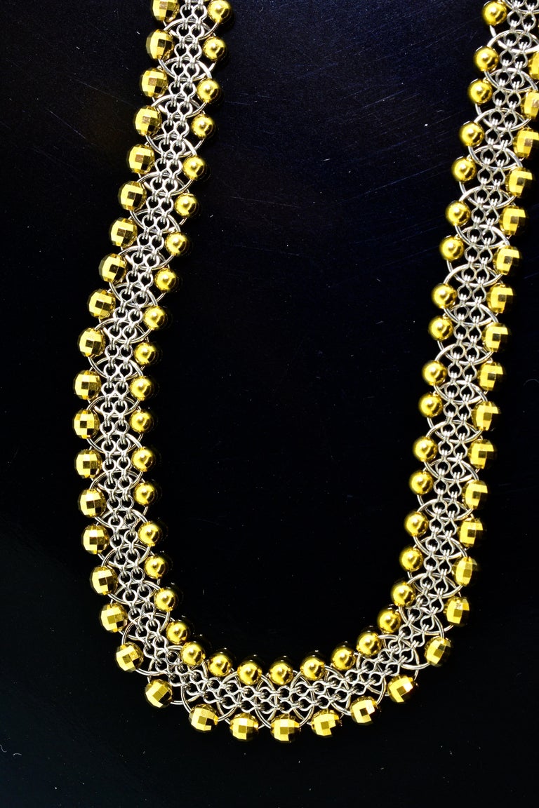 18 Karat Gold and Platinum Woven Long Chain, circa 1950 at 1stDibs