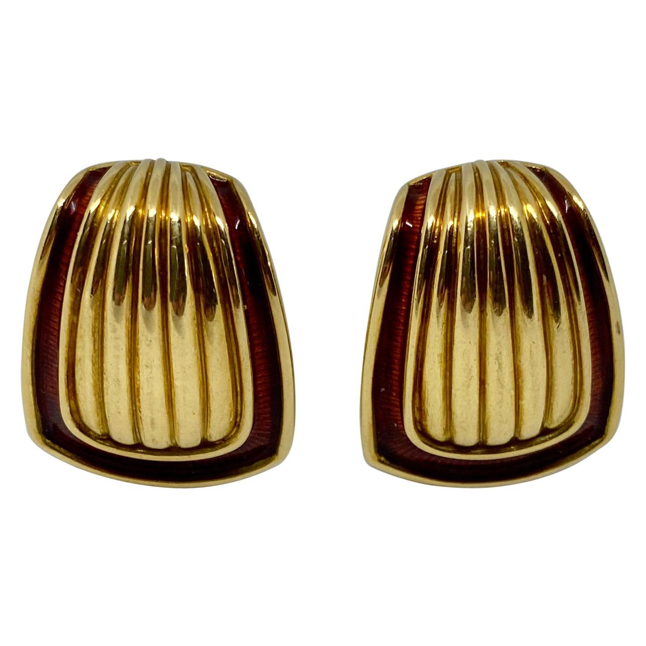 18K Gold and Red Enamel Earrings by Leo de Vroomen For Sale