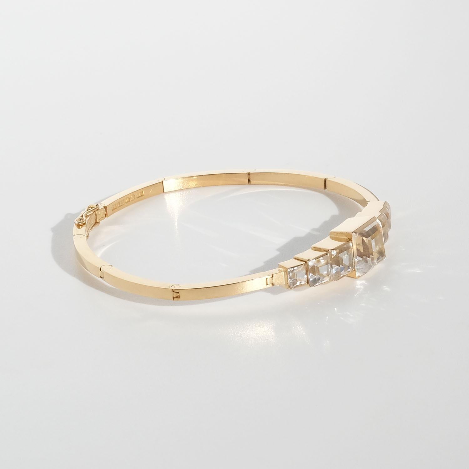 Square Cut 18k Gold and Rock Crystal Bracelet by Heribert Engelbert Made Year 1944 For Sale