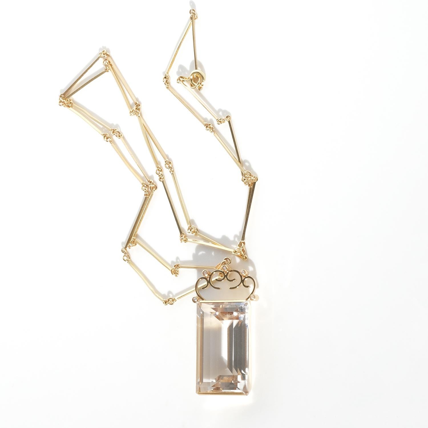 Square Cut 18K Gold and Rock Crystal Vintage Necklace by Ateljé Stigbert Made 1945 For Sale
