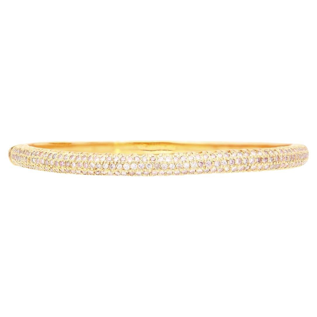 18K Gold and Round Pink Diamond Pave Set Bangle Bracelet