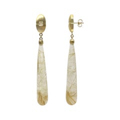 18k Gold and Rutilated Quartz Drop Earrings