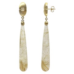 18k Gold and Rutilated Quartz Drop Earrings