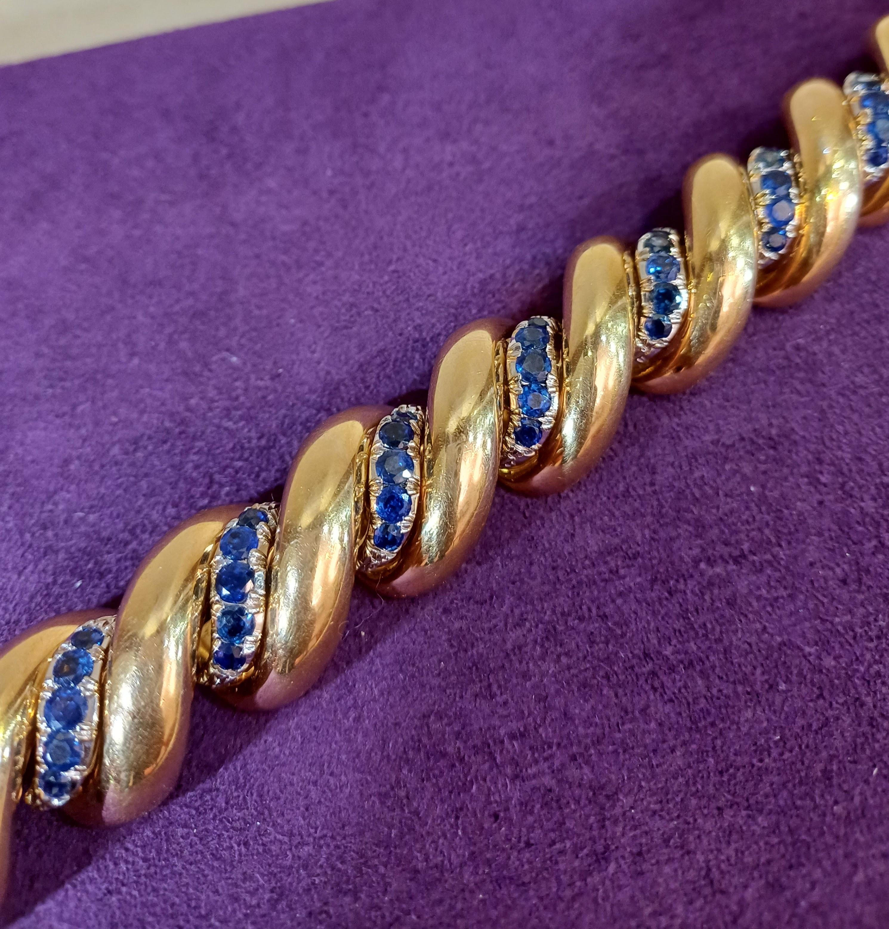 Round Cut 18k Gold and Sapphire Bracelet For Sale