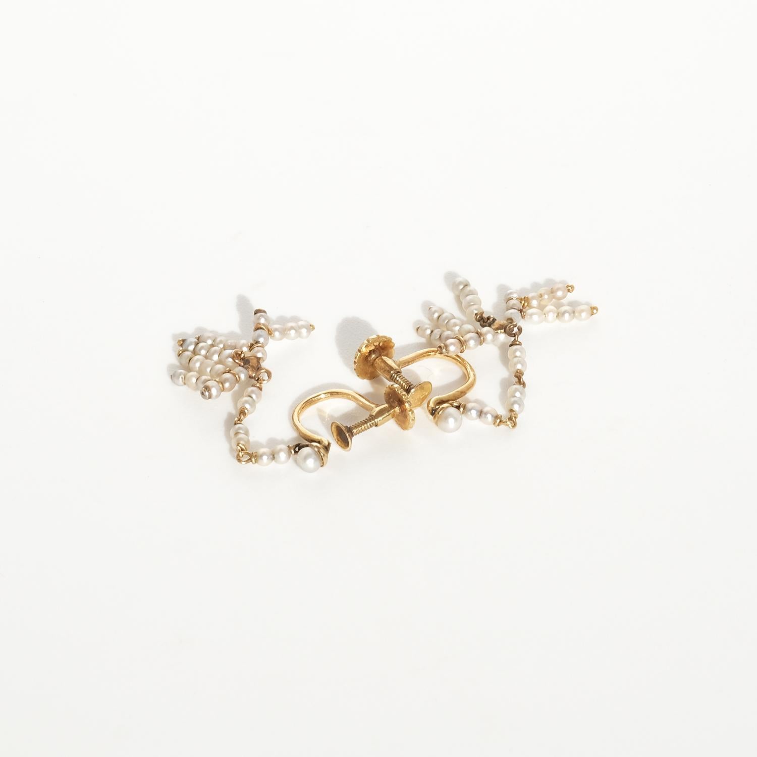 18K Gold and Seed Pearl Earrings Made 1922 For Sale 1