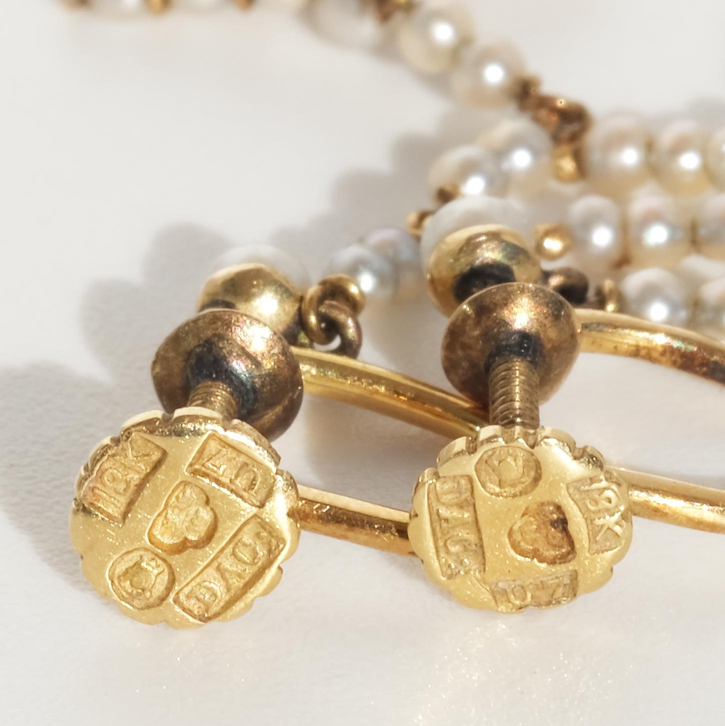 18K Gold and Seed Pearl Earrings Made 1922 For Sale 5